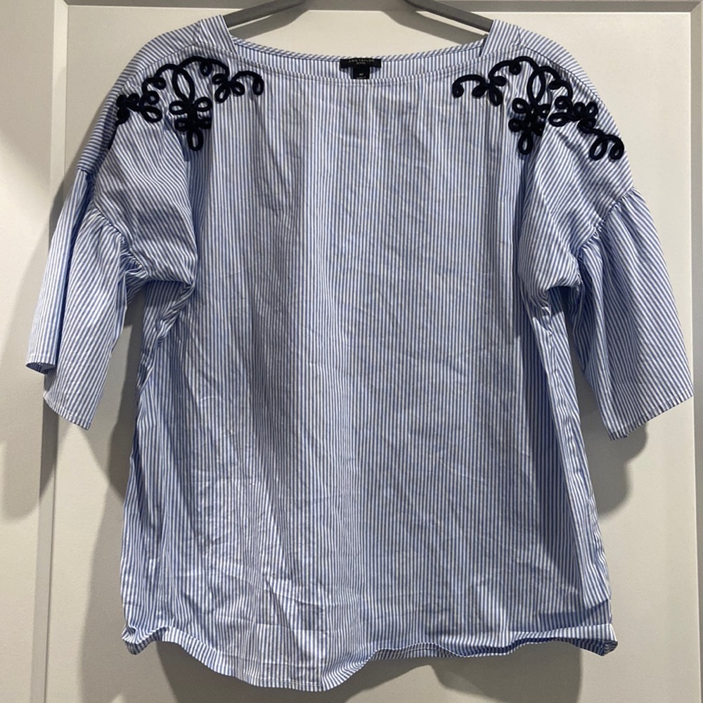 Ann Taylor Factory Striped Tunic with Billow Short Sleeve MP